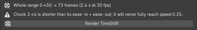 A warning in the panel footer: Chunk 2 to 4 is shorter than its ease-in plus ease-out