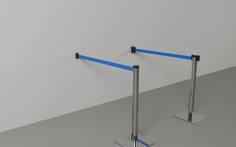 Square Base Belt Stanchion with a wall mount