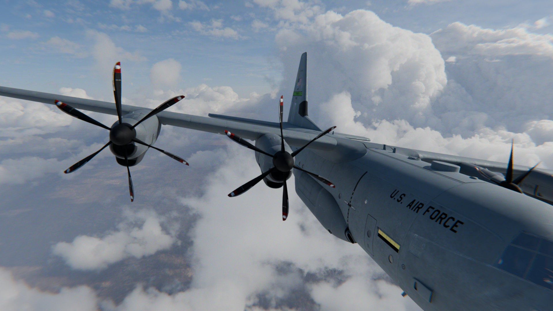 A transport plane above the clouds rendered with TimeShift